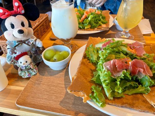 ぬしさんのお友達とランチに行ったの✨
生ハムのガレットとヨーグルトアップルシナモンのドリンクなの😋✨