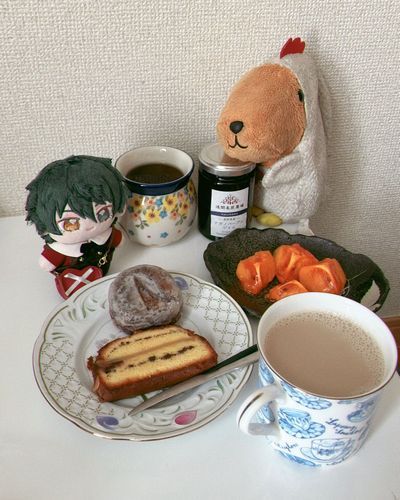 おうちの おちゃ おひさしぶり！
かき はじまったね〜‪🧡‬‪