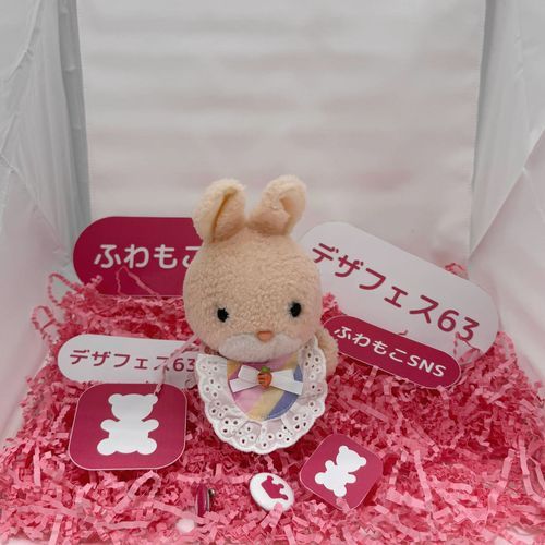 きょうは  でざふぇすに  いってきたよ🐰💓
なんと  ふわもこ  えすえぬえすさんの  ぶーす  はっけん💡みみも  おしゃしんと  あこがれの  かんばっじ  もらってきたの〜🥰たいせつに  します❕ありがとうなの🥳