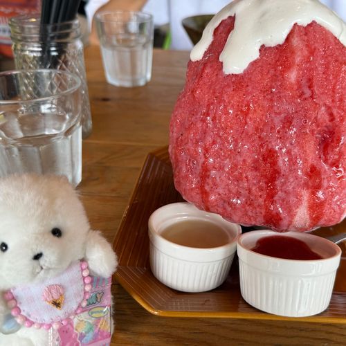 なつは  ひんやり  かきご〜り  ですね❕🧊🍧🍓
ぽゆは  あつくて  へろへろりんです🌀😵‍💫みなさん  ねっちゅしょ〜  きをつけて  くださいね💦☀️ぽゆ🐻‍❄️