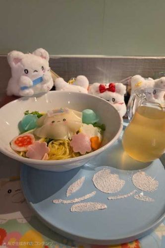 はなまるおばけのはなまるごほうびカフェ、ここまるのクールはなまる塩ラーメン☆
 BOX cafe&space キュープラザ原宿