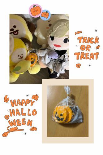 Trick or Treat！
☠️HAPPY HALLOWEEN🎃
かぼちゃクッキーでパーティ🍪🎃

※友情出演(笑)
近くにあった某韓国のぬい達！