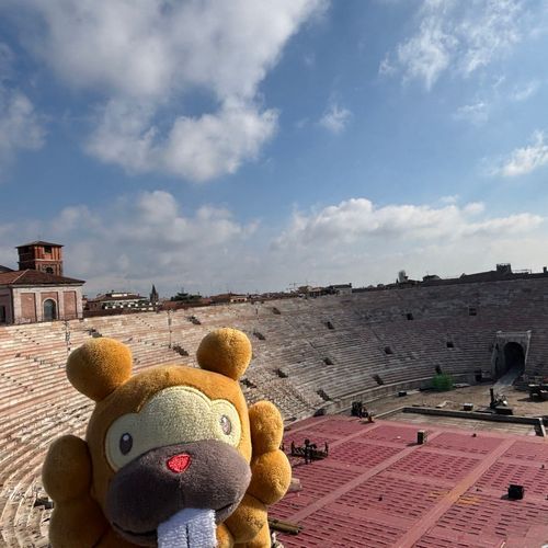べろーなのアリーナに連れてってもらったぶも！2000年前の建物が、今もらいぶとかおぺらで使われてる…！はんぱねーぶもっ🥺