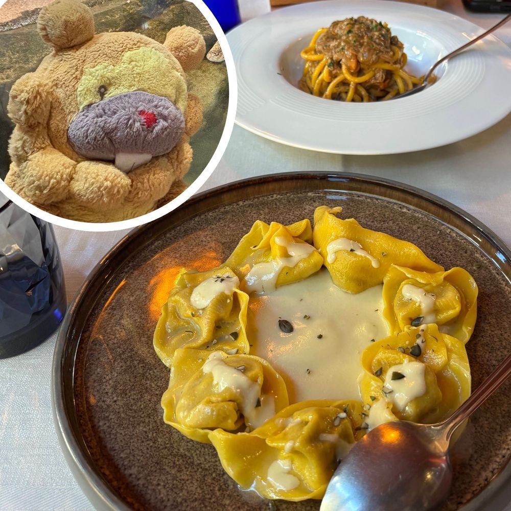 いたりあ　うまいもんじまん②
ちょっとひねっためにゅーたち！
１　てぃらみす！こーひーすくなめなアレンジメニュー！めちゃくちゃうまかった！
２　赤ワインのりぞっと！わいんのんでるみたい！
３　かいせんりぞっと！北部の料理と、南部のとくさんひん！
４　なんとかかんとか！手前がかぼちゃあん入り、おくが鴨！
まんぷくまんぷく！さいきょーぶもー❤️😤❤️