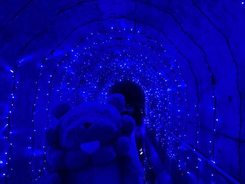 福島県　摺上川ダム　しゅーまつ、ダムでイベントだった！ダムの中でイルミやってたぶも！くらい！とってもきれーぶもー🌟😤🌟