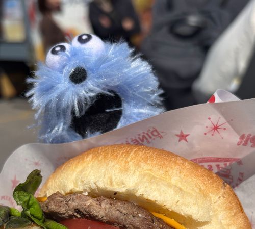 キッチンカーのハンバーガーに今被りつかんとするスンスン
(下の方撮る前にかじっちゃった)