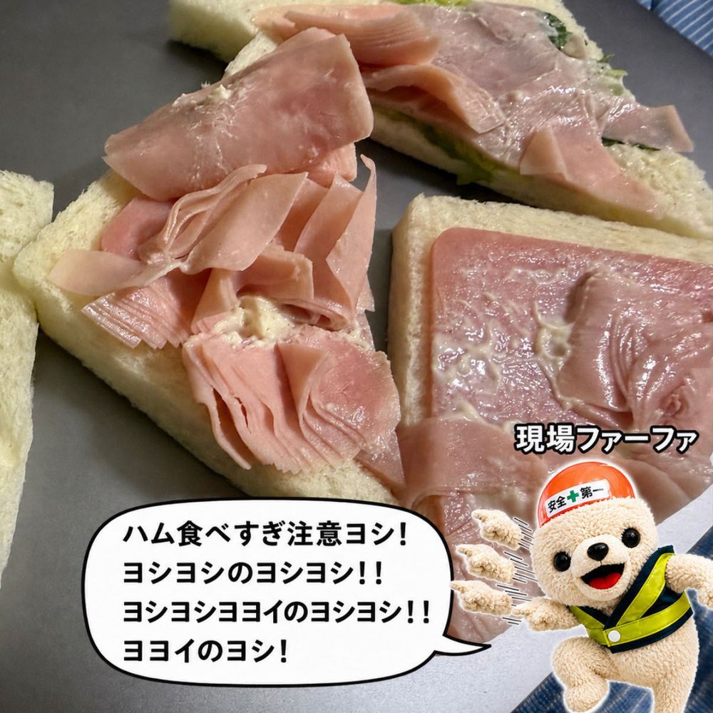ファミマの増量たっぷりハムサンド
めっちゃ薄いハムがアホほど入っててヨシ❗️
ヨヨイのヨシヨシのヨシ❗️❗️