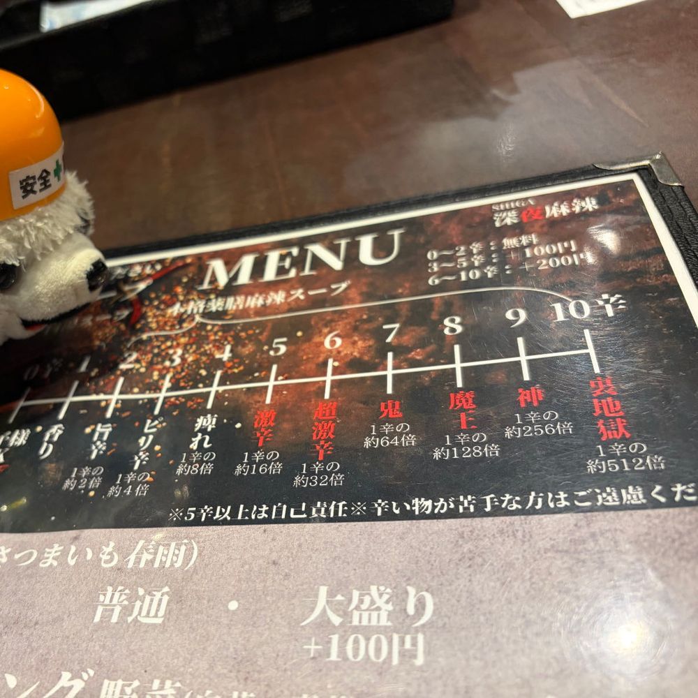 ぼくは今夜、今流行り(？)の麻辣湯を食べるヨシ❗️
辛さが選べて…激辛、超激辛、鬼、魔王、神…裏地獄(裏地獄とは)…⁉️