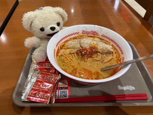 肉入スガ辛魚ラーメンに、辛味スパイスを10袋ぶち込むんだ〜🌶️