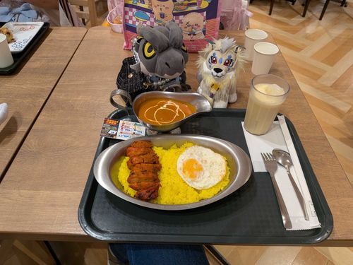 今日の夜飯は、タンドリーティッカ定食(バターチキンカレー❩とマンゴーラッシーのセットにしたぜ😋♫