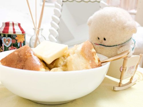 おいもの　ぱんけーき🥞
ぷくが　ぜんぶ　たべるでち。