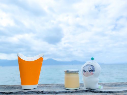 海辺で食べるプリン。新鮮だった。