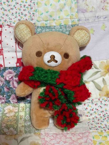 うおっちさんママさんが、クリスマスカラーのマフラーを編んでくれましたよ！

もふもふあったか、嬉しいです！

2枚目は、ビビと一緒にパチリ。
双子コーデです！