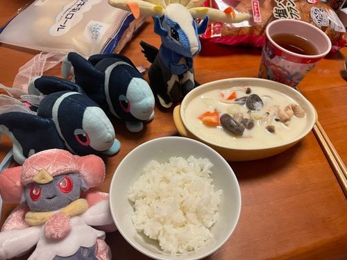 ミルクたっぷり のうこうシチュー

かるしうむを とるぞ〜！ と いうことで 
ぎゅうにゅうが たっぷりの しちゅーだよ！
いつもより すくなめの ごはんと、 ぱんを…… ちょっとずつ しちゅーと あわせて いただきます！🙏