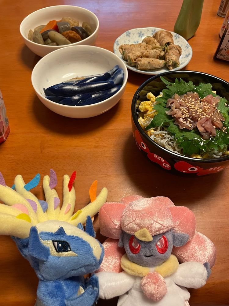 みなさまへ♡
ほうせきポケモンの ディアンシーと もうします(。ᵕᴗᵕ。)
こちらは ゼルネアスさま うつわの でっかい ポケモンなのです
おふろに はいった ネオラントさまたちに かわって、 わたしたちが よるごはんの しょうかいを いたしますね(*´˘`*)
きょうの めいんでぃっしゅは… しらすどん( 。∀ ゚) なんでしょう、 この えもじ…
この しらすどん、 いつもと すこしだけ ちがう らしくて…
あじ という おさかなが のって いるのです!
ひとあじ ちがう… あ、 まって、 ちがいます、 あじって… そういうのじゃ、 ないのですよ(> < )՞ ՞