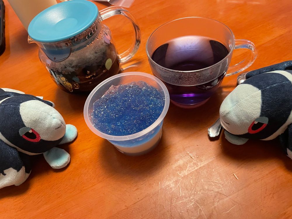 おちゃの じかん だった ( ͜☕️ ・ω・)
🫖
きょうの おちゃは、 がーでんてぃーさんの れもんぐらすばたふらいぴー🦋
ちょっとだけ れもんかじゅうを まぜたら よぞらみたいな むらさきいろ!
あじも おとなっぽく なったよ…😌
きょうの おかしは、 ばたふらいぴーのあじさいぜりー💠
いおんもーるさんで みつけた おしゃれな ぜりーだよ!
ふぞくの れもんを かけたから、 ちょっとだけ むらさきいろなのが わかるかな
ぜりーの したの みるくぷりんも やさしい あまさで… おしゃれな きぶんに なったよ!