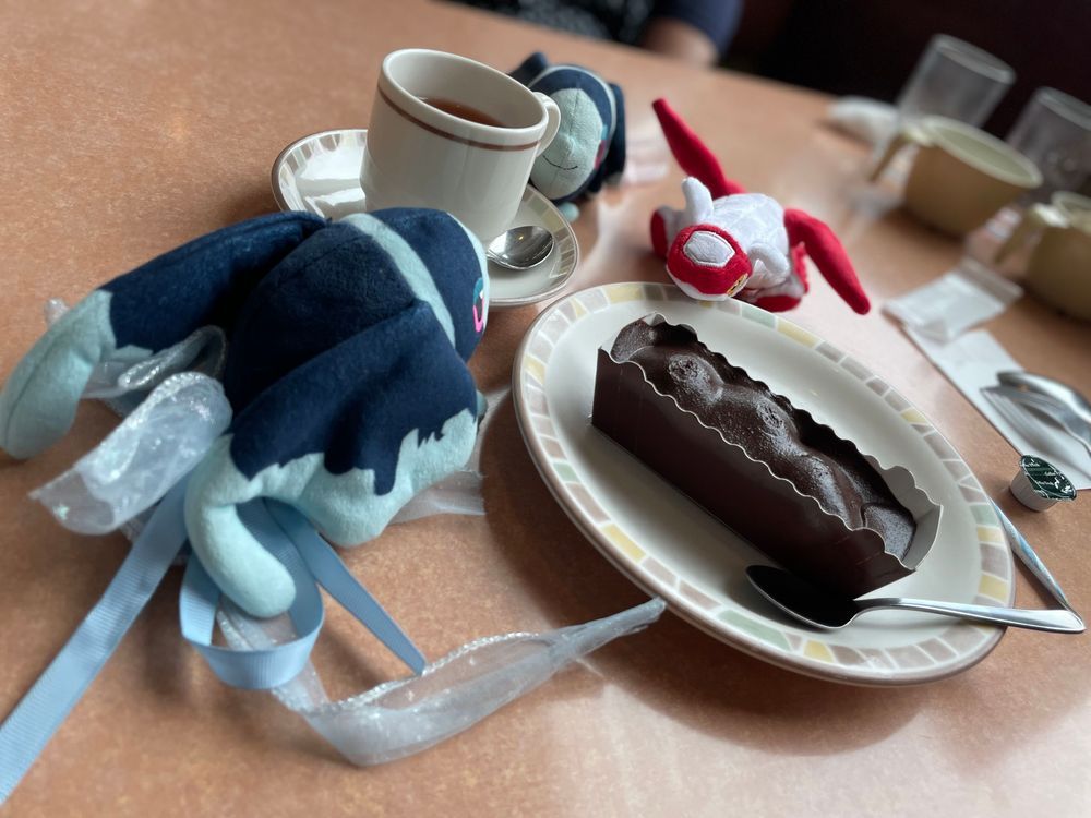 ここからがティータイムだ 🫵🦊🫖

きょうの おちゃかいは とくべつに、
もよりの さいぜりやさんから おとどけします…🇮🇹

きょうの おちゃは、 Quench-a(くうぇんちゃ)さんの はちみつこうちゃ🍯
はちみつぱうだーいりで ちょっと あまい…！ 
みるくを いれたら、 りっちな はちみつみるくてぃーに なったよ！

おかわりの 2はいめは、 おなじく くうぇんちゃさんの だーじりん🌿‬
いつもの おちつく あのあじ！
あまーい おやつに ぴったり……☺️

きょうの おかしは、 さいぜりやさんの ぷろふぃっとろーる🍫
しゅーくりーむに ちょこくりーむが たっぷりのった、 いたりあの でんとうてきな すいーつなんだって！
あまいんだけど、 あますぎない いい あまさ… こうちゃの ひかえめな あじを いかしてくれる すごい できる おかしだよ…🫢