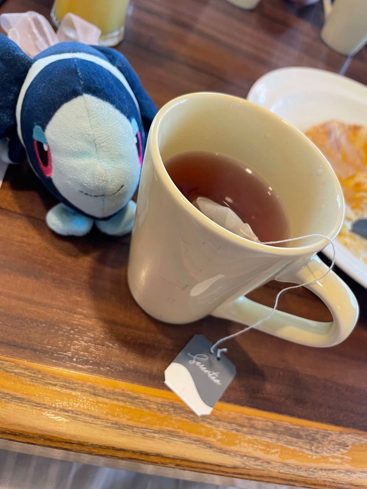 外でお茶会すると 新しい紅茶との出会いがあります…本当です

きょうは もよりの がすとさんから おちゃかいの ようすを おとどけします！

きょうの おちゃは、 せれんてぃあさんの きゃらめるあっぷるてぃー🍎
おさとうを いれなくても かんじる きゃらめるの あまみと こおばしい かおり…
ほぼ すいーつだった これは すいーつだよ…

おかわりの にはいめは、 おなじく せれんてぃあさんの あさいーべりーてぃー🫐
ふんわり べりーの あまいかおり… でも あじは とっても すっぱい…！😖
でも さわやかで あまいものを たべたあとに ちょうどいいかも！

きょうの おかしは、 がすとさんの やきたてりんごぱい🍎
りんごづくしで いいかなって おもったんだ
さくさくで あまさひかえめの ぱいきじに、やわらかくて あまい りんごの すらいす、 こなざとうで おけしょうした おしゃれな おかしだよ🪞🪄︎︎
つぎは そふとくりーむが のった ばーじょんの ほうも たべてみたいな！🍦