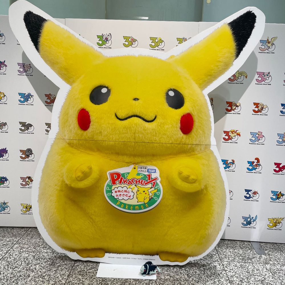 おおみやタウンからのかえりみち

なんと！！ ぼくたち ポケモン30しゅうねんきねんの ろごに なっちゃった！
と いうのも、 いま おおみやタウンの えきでは ポケモンの ぽっぷあっぷしょっぷが やってるんだ
そこの ふぉとぶーすで みんなも じぶんだけの とくべつな 30しゅうねんを おいわいしてね！

おっきな ピカチュウさんも いた…！
ぼく いるよ！ ピカチュウさんの あしもと！ よ〜くみたら いるよ〜！🙌

そして じもとタウンの えきに もどった ぼくらは、 モンスターボールかっぷを もとめて えきまえの さーてぃわんさんへ むかったが…
そこの おみせも もう しなぎれ なのであった…😌