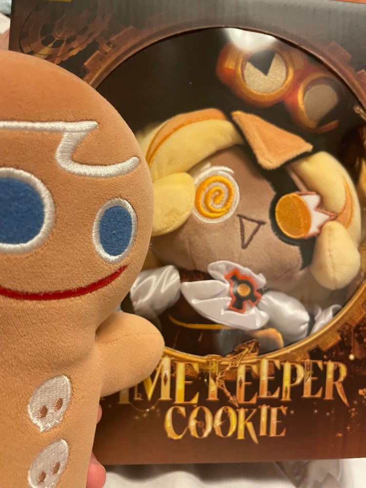 やあ！🍪

ボクは勇敢なクッキー！
魚群味クッキーとは彼が大学生の頃からの付き合いで、よく一緒にシンジュク王国を冒険していたんだよ！🏃‍♂️
クッキーランストアからやってきたクッキーは、いままでこのお家にボクだけだったんだけど…
今日は新しいクッキーがやってきたみたいだね どんな子なのかな？

わあ！この箱、ボクが乗ってきたやつとはまた違うデザインだ！
って…
タイムキーパークッキー…？！
久しぶり！
えっ… クロワッサン味クッキーいないのか って…？
それが…まだここにはボクと魚群味クッキーしか居なくて…
でも大丈夫！ 魚群味クッキーなら、きっとすぐにクロワッサン味クッキーも呼んでくれるよ！
これからよろしくね、タイムキーパークッキー！