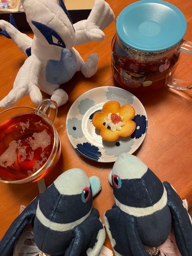 さ〜て きょうの おちゃの じかんは〜 📱

ネオラントです！
きょうも おねえちゃんが くれた おみやげの おかしを いただいて いくよ！

きょうの おちゃは、 にっとうこうちゃさんの ひゅうがなつ＆ゆずてぃー🍊
かんきつけいな さっぱりした かおりが おじょうひんな おちゃだよ！
にっとうこうちゃさんの こうちゃの ばらえてぃぱっくの うちの ひとつ なんだけど、 たんたいでも はんばい してないかな… と きになる くらいの そんざいかん！
なつの おちゃって かんじだよ⛱

きょうの おかしは… あみだいけだいこくさんの おおさかはならんぐ🌸
ぼく、 おおさかの おかしの なかで 1、2を あらそうくらい この おかしが だいすき！ あらそいは すきじゃ ないけど…
あまーい おはながたの らんぐどしゃに
 ふわっとした くりーむと どらいふるーつが のっているよ！
ちょっと たべづらいけど、 かわいくて おいしい すてきな おかし…✨️