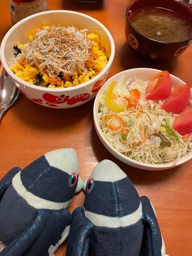 秋も別れの季節

きょうは、 しらすどん もずくの おみそしる とまとの さらだ！

もう とまとの しゅん おわりの きせつ なんだって
かなしいね また らいねんの なつまで…
ぼくたち きっと まっているからね😢