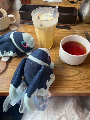 おちゃのじ… それは何

この こっぷに はいった きいろいのは ね…
かぼちゃぷりん です。
ここあくっきーが はいった かぼちゃぷりん。
みえるよね かぼちゃぷりんに 🙃

きょうの おちゃは… すかいらーくさんの 
だーじりんてぃー🌿‬ あっぷるてぃー🍎
ここの こうちゃは、 かっぷに おゆを いれて つくる たいぷの もの なんだ
だから… ぽっとで つくるより こゆいのが のめる！
だーじりんてぃーは ほどよい しぶみで いいかおり！
あっぷるてぃーは ふくろから だした しゅんかん りんごの いいかおり…！
ちょっと しぶみが つよかったけど おとなな きぶんで おいしかったよ！

きょうの おかしは…
かぼちゃぷりん
ほんとうだよ これは かぼちゃぷりん
しゃぶようさんでは、 おてがるに ぷりんが つくれちゃう！
かすたーどべーす、 ぷりんのもと、 そふとくりーむ… あと はろうぃん げんてい かぼちゃそーす！ それらを まぜるだけで ぷりんが できちゃうんだ！
こんかいは それに ここあくっきーを そえて…
かすたーどくりーむが べーすだけど、 あっさりしていて… いっぱい つくっても たべやすい！
いっぱい ごはんを たべることを ぜんていに せっけいされた でざーと なんだね…🧐
しゃぶようさん すごい！