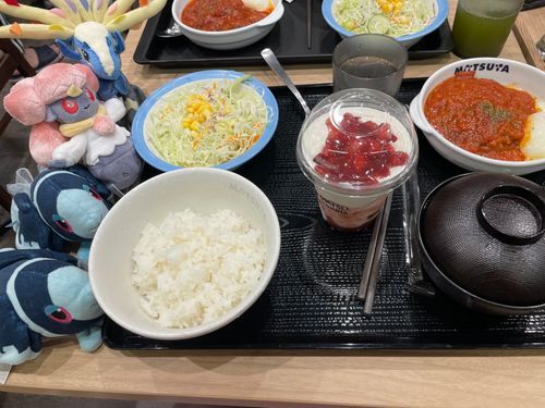 おわびの おそとごはん

きょうは ぼくたちが くっきーの ために きっちんを せんりょう しちゃったから……
まつやさんで ごはんを たべたよ！

うまとま はんばーぐていしょく…！
ちょっとだけ にんにくが きいているから… しょくごに おでかけを する よていが ある ときは たべられない おいしい やつ…
きょうは たべちゃうよ！

あと まつやさんの あたらしい すいーつ！
すとろべりーばにらしぇいく だって！
こうりょうを かんじない ふれっしゅな いちごの ふうみと のうこうな ばにらが なんだか りっちな しぇいく だったよ！