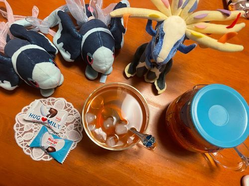 きょうも おちゃ するよ！ 🫖ﾚ( `ᾥ´   )ﾍ三

きょうの おちゃは、 とわいにんぐさんの ぴーちあんどおれんじ🍑🍊
ぼくたちは いつもの はちみつを in…
と、ここで あくしでんと はっせい！
はちみつが こぼれる だいじこが はっせい⚠️
ぼくたちも ゼルネアスさんも ぶじ だったんだけど、 てーぶるを おそうじ することに なったよ…😌
そんな ことも おこりながら、 ついに とわいにんぐさんの ふるーつてぃーぱっくも のこすところ あと ひとふくろ…
すっぱい こうちゃを すきに なれて いい じかん だったな…

きょうの おかしは、 めいじさんの はぐみるく🍼
おさとうが すくなめで、 てつぶんとか びたみんとかも はいってる けんこうてきな みるくちょこれーと！
おこさんと いっしょに おたのしみ いただける ふぁみりーむけの あたらしい ちょこ… なんだって！
おさとう…… ほんとうに すくなめ なのかな って くらい あまくて くりーみー！✨️
これが みるくの ちからって ことなのかな！