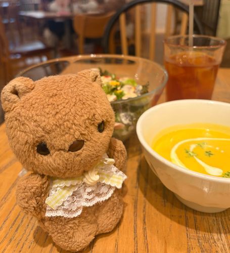 きょは とっても あつかったよ～💦
でも ひさしぶりに おひさま げんきで うれしく なちゃた☀️
りすの おうちの ほうも あとちょとで つゆあけ かなあ？

かいぬしの おかいもの いって おひるは ぱんが はいった さらだと かぼちゃの すーぷ🎶
あつくて つめたいもの ばっかりの ごはん なちゃたね💦
‪(՞ .  ̫ .՞)︎💕︎
