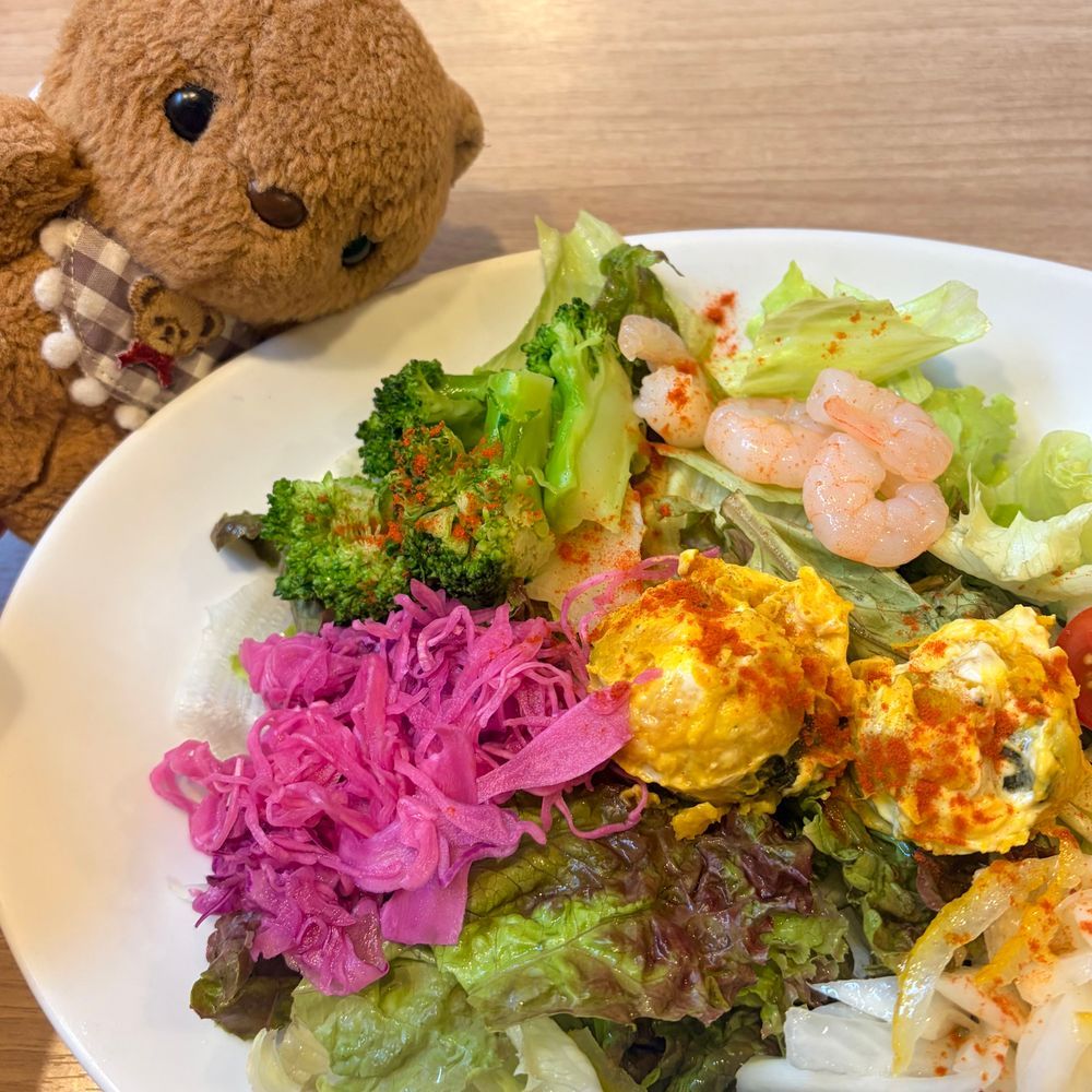 はじめて いった すてーきやさんで よるごはん たべたよ🎶
2まいめの いろんな おやさいが はいった さらだが おかわり じゆう だったの🥗✨️
おやさい だいすきな りすと かいぬしは おにくより てんしょんあぷ しちゃた🤭

きょは とっても あちあちで おさんぽ できなかったよ～💦
まだ あついの つづくのかなあ？
いぱい たべて げんきな まいにち すごそね✨️
‪(՞ .  ̫ .՞)︎💕︎