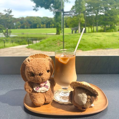 きょは ちょとだけ おひさま あえたよ☀️
としょかんの かふぇで ひとやすみ🥤
あちあち だったけど てらすの おせきは こうえんが めのまえで きもちいいね🎶

2まいめの おしゃしんは おみずが ながれる ちちゃな あなから がんばって おそとに でてきた さるすべりのき だよ～✨️
おはなも さいて とっても げんきだね🤭
‪(՞ .  ̫ .՞)︎💕︎