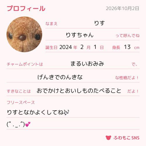 りすも ぷろふぃる かいて みたよ～ᝰ✍🏻
みんなの みるの とっても たのしねえ🎶
‪(՞ .  ̫ .՞)︎💕︎