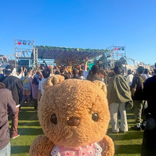 きのうは かいぬしの なかよしさんが でる おんがくふぇすに およばれして ちょとだけ とおくに いってきたよ～💖 
りすも こっそり ばっぐから でて だんす🎶
いちまいめは きんぐおぶすてーじ🎤 らいむすたーさんの らいぶが はじまる ところだよ～✨️

おしゃしん じょうずに とれなかったけど よるは はなびも あがって わくわく したよ～🎇
‪(՞ .  ̫ .՞)︎💕︎