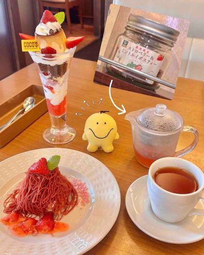 ココスのイチゴフェア！最終日に駆け込めた〜🥲🙌🍓🌸
ドリンクバーの紅茶もイチゴにしたよ🥰🫖🍓