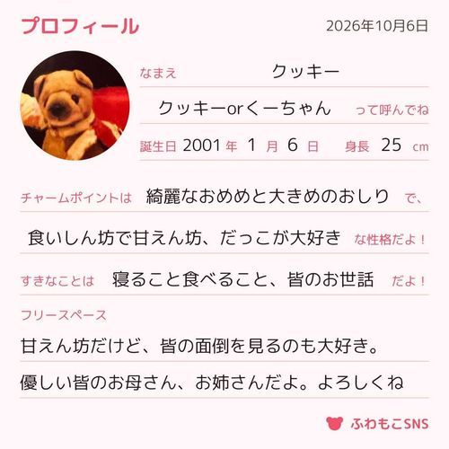 🐶「クッキーもプロフィール書いたよ🍀改めて、よろしくね🌈」