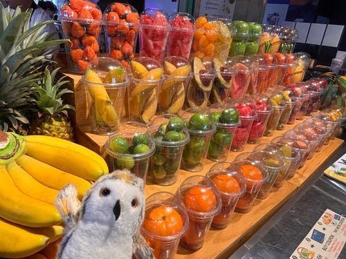 ホホー🍎🍉🍌🍈🍊
（マーケットのなかのスムージー屋さんにて）