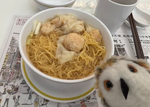 ホッホホー🍜
（帰国の日の朝食、蝦雲呑麺再び！）