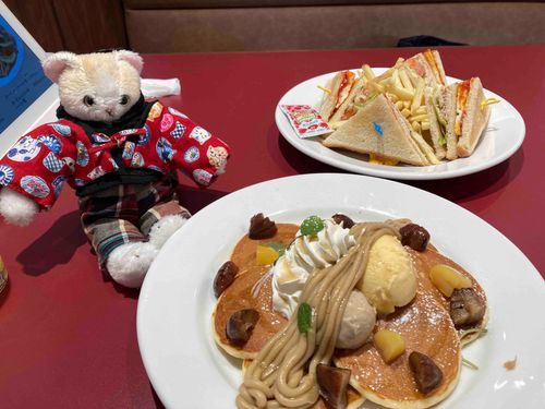 近所のデニーズでお茶タイム
栗のパンケーキが美味しそうだったから頼んでみたよ
アイスが2個乗っていて、とっても美味しかった😋