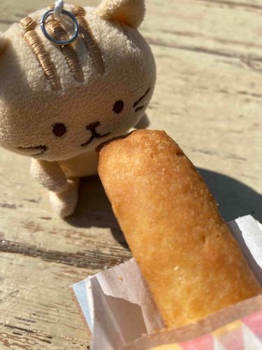 きょうは　お出かけして　ティポトルタを　食べたよ！　ころもが　ぶあつくて　チョコが　とけて　おいしかった〜