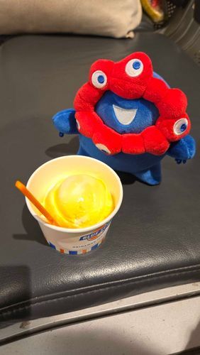 ブルーシールっていうアイス屋さんにはじめて行った！
ほかの味もたべたいって言ったら、ぶっさんてん？っていうお店につれていってもらうことになったよ～