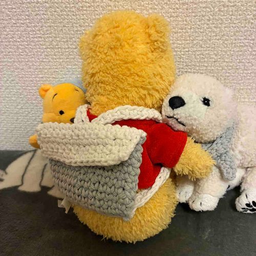 ちょこびのリュックも作ってみたよー
ちょっと大きめになっちゃったけど、いっぱいおやつ入れておでかけできるからいいよね！？
