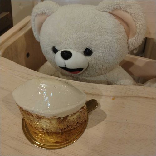 さっきご紹介したケーキは、福山にあるチョコレートショップの"eyriey(エリエ)"さんのだよ🐻‍❄️🎀素材が良くておいしいよ🐻‍❄️🤍このケーキはカフェラテ味だった☕