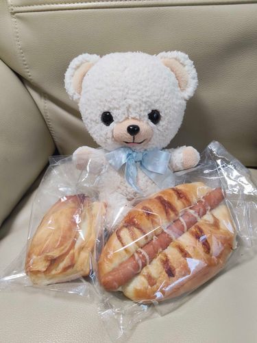 ママが仕事帰りに板チョコパンとウインナーパンを買ってきてくれたよ🐻‍❄️🎀これは朝ごはんになるんだ🩷❤️