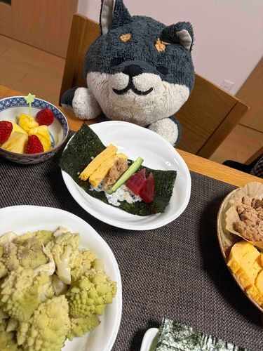 ひなまつりだからね きょうの ばんごはんはね てまきずし だったの
ごうかな ごはんに かこまれて とくいげな わん