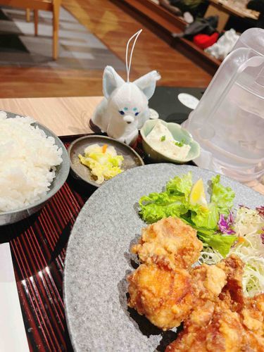 左、から揚げ定食だよ。