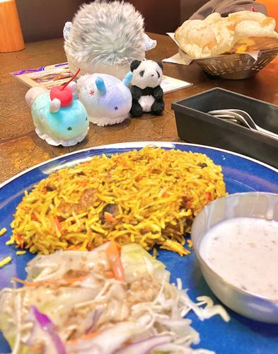 ゴールデンウィークの おでかけ！
しらすちゃんと ごはん たべたよ〜！
おいしい ビリヤニ。スパイシー。