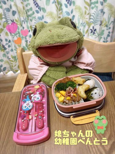 🐸HELLOガーコだわね🌈ᵕ̈*
金曜日の娘ちゃん幼稚園べんとう!おべんとうを包む前に写真撮ってたら、娘ちゃんに「ガーコちゃんダメー!娘ちゃんのだからー!」って怒られちゃったのね💦