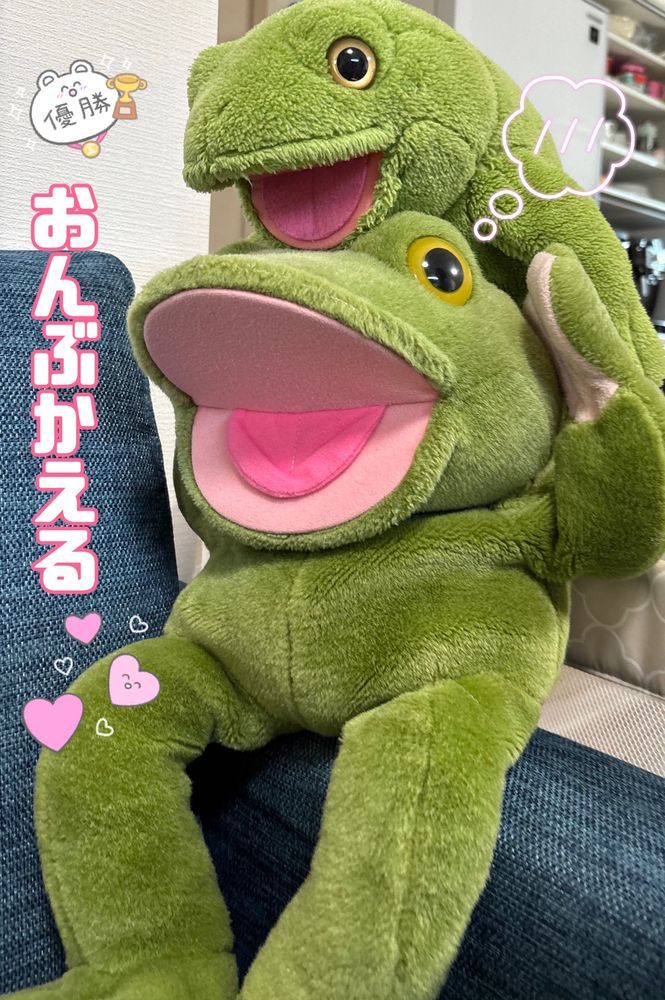 《ご主人様の妄想》
⭐️妄想はご主人様を救う!
おんぶがえる選手権があったとしたら…?!
文句なしで、カクとちゃちゃまるペアが優勝でしょ🏆🎖️🐸🐸
•
•
最近、落ち込んでます。
娘ちゃん4歳がマイコプラズマ肺炎に😷咳がひどくて吐いてしまったり、眠りたいのに眠れない。高熱5日目の今朝、ぐったりしていて可哀想。
でも、坐薬入れて解熱した時におんぶがえるをして見せたら笑ってくれたんだ🙂↕️よかった!!!
