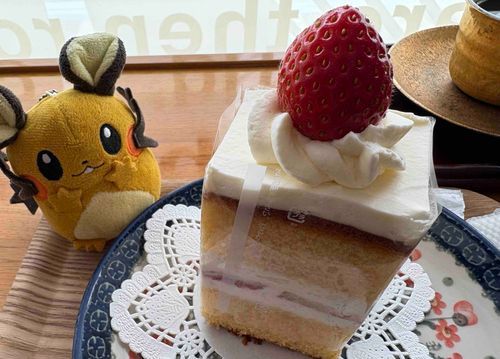 ケーキとコーヒーで一休みンネ〜！苺は最初に食べる派ンネ！
